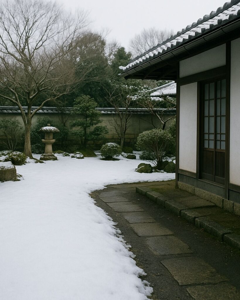 水原秋桜子の冬の俳句5選-代表作をわかりやすく解説!「道の雪 消えて閑庭 なほ白し」この俳句をイメージした画像