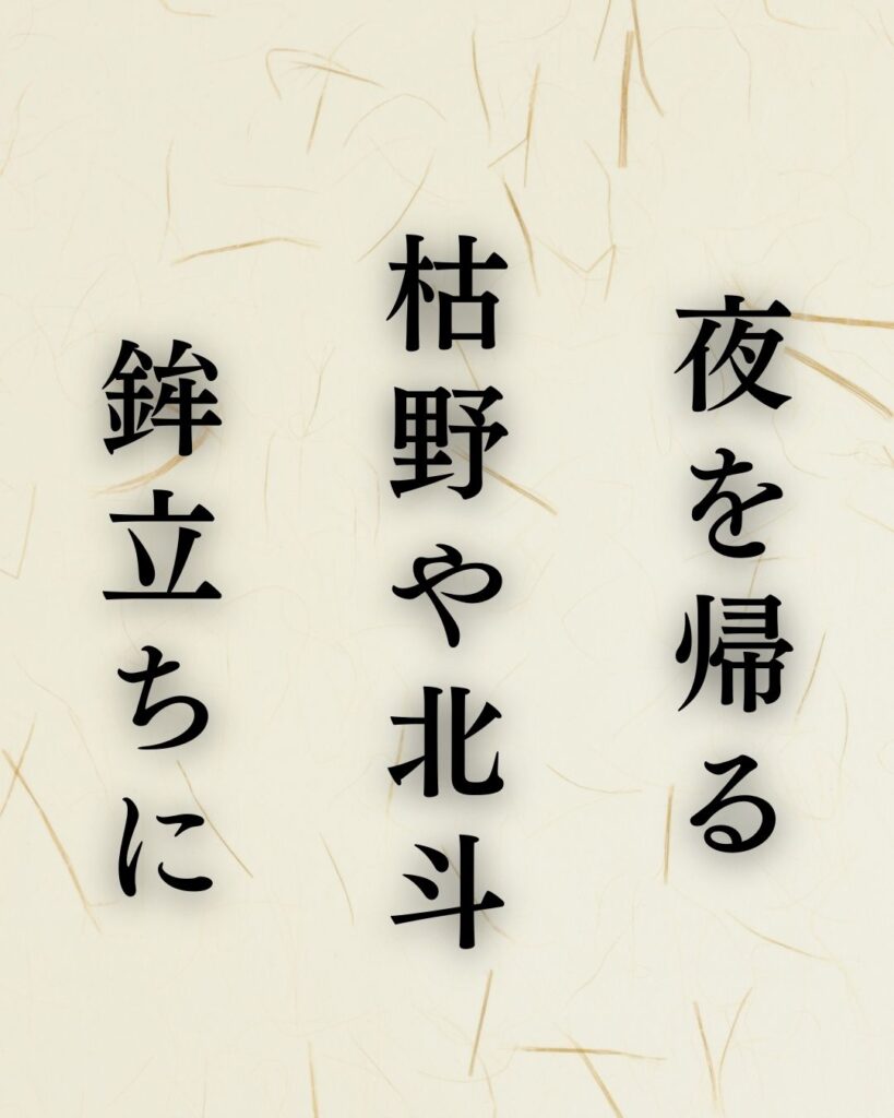 山口誓子の冬の俳句5選-代表作をわかりやすく解説！「夜を帰る　枯野や北斗　鉾立ちに」この俳句を記載した画像