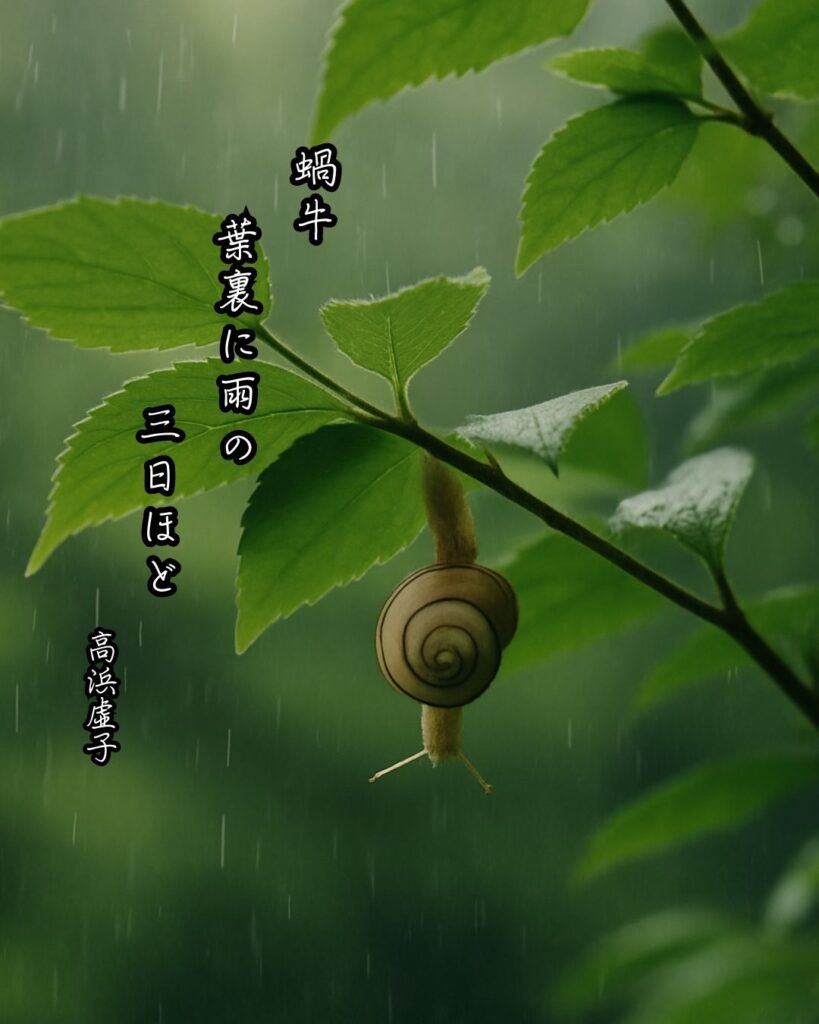 高浜虚子の俳句まとめ ― 生涯・作風・名句・俳句一覧 ―「蝸牛　葉裏に雨の　三日ほど」高浜虚子作俳句イメージ画像
