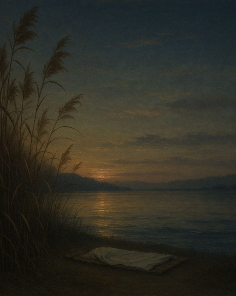 百人一首第88番 皇嘉門院別当『難波江の』背景解説–仮寝の恋路「難波江の 蘆のかりねの ひとよゆゑ 身を尽くしてや 恋ひわたるべき」の情景をテーマにしたイメージの画像