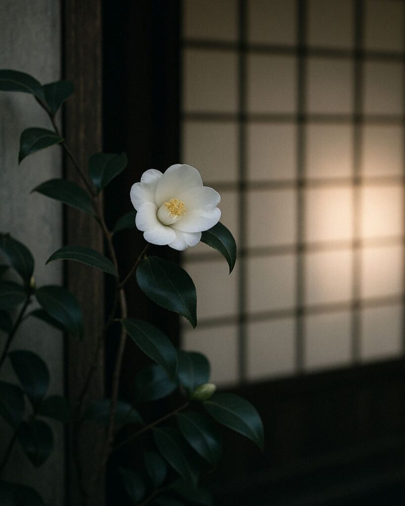 高浜虚子の冬の俳句5選-代表作をわかりやすく解説!「侘助や 障子の内の 話し声」この俳句をイメージした画像