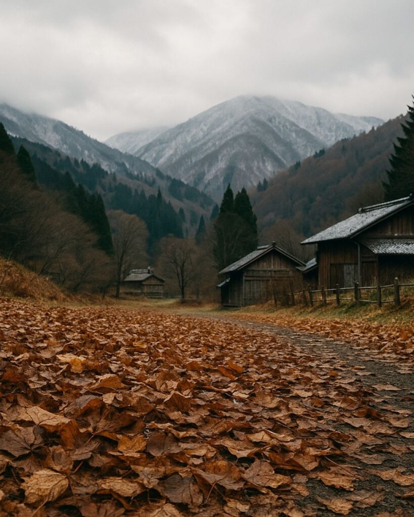 樋口一葉の冬の短歌5選-代表作をわかりやすく解説！「散たまる ふもとの落葉 わけて思ふ 埋もれぬべき 雪の山里」この短歌をイメージした画像