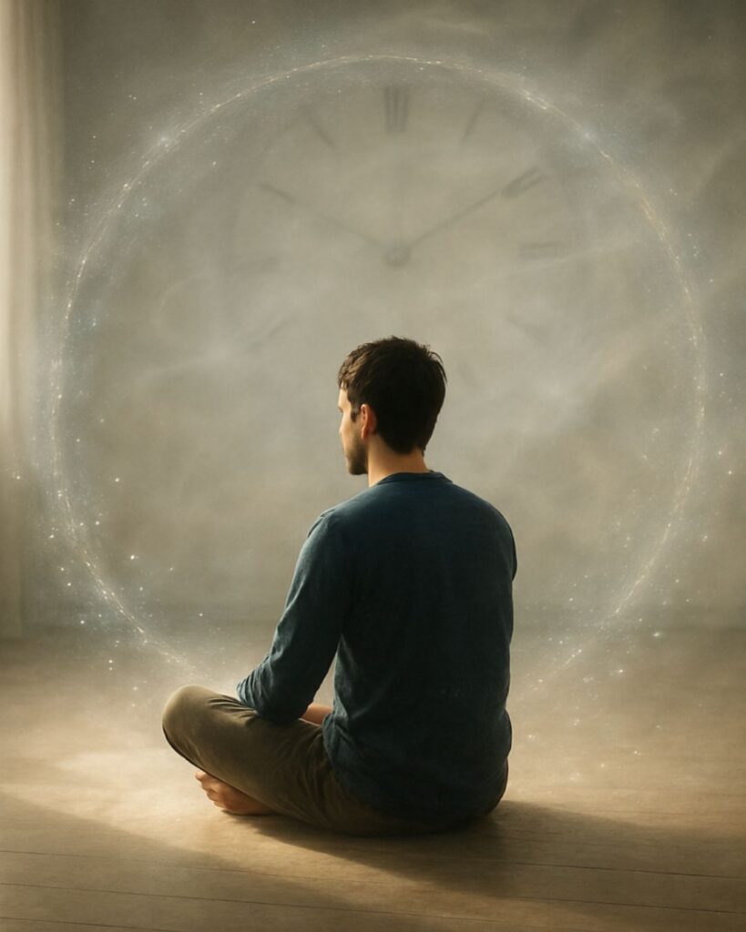 アブラハム・マズローの名言9選–自己成長への指針「現在に生きる力は心の健康の要だ。」この名言のイメージイラスト