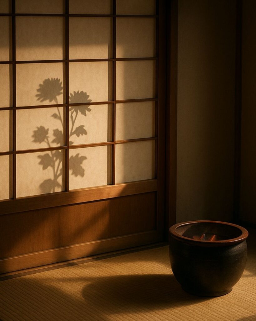 水原秋桜子の冬の俳句5選-代表作をわかりやすく解説!「菊の影 障子にさして 火桶あり」この俳句をイメージした画像