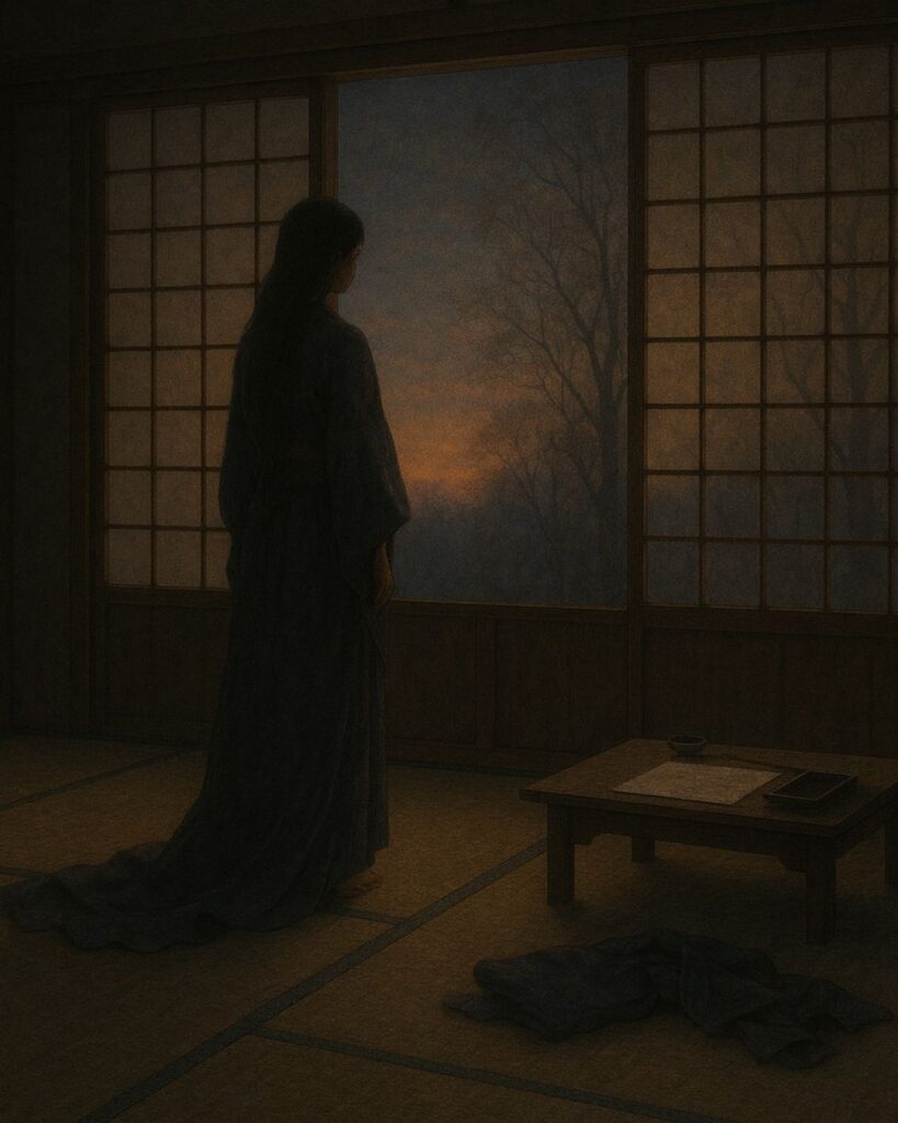 百人一首第89番 式子内親王『玉の緒よ』背景解説–命の細糸「玉の緒よ　絶えなば絶えね　ながらへば　忍ぶることの　弱りもぞする」の情景をテーマにしたイメージの画像
