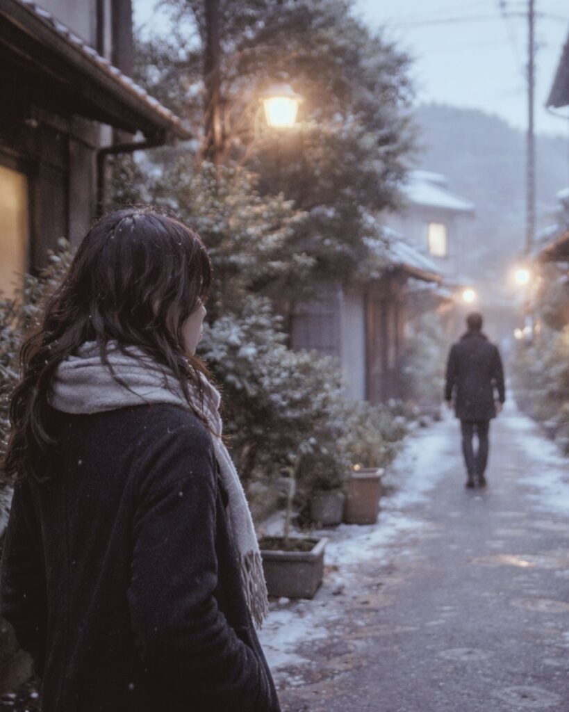 与謝野鉄幹の冬の短歌5選-代表作をわかりやすく解説！「あな寒むと たださりげなく 云ひさして 我を見ざりし 乱れ髪の君」この短歌をイメージした画像