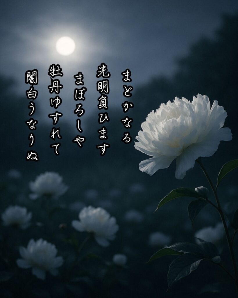 与謝野鉄幹の短歌まとめ ― 生涯・作風・名歌・短歌一覧 ―「まどかなる 光明負ひます まぼろしや 牡丹ゆすれて 闇白うなりぬ」与謝野鉄幹短歌イメージ画像
