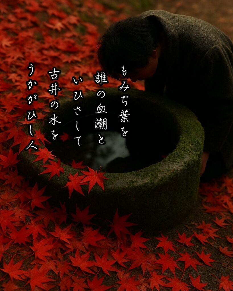 与謝野鉄幹の短歌まとめ ― 生涯・作風・名歌・短歌一覧 ―「もみぢ葉を 誰の血潮と いひさして 古井の水を うかがひし人」与謝野鉄幹短歌イメージ画像
