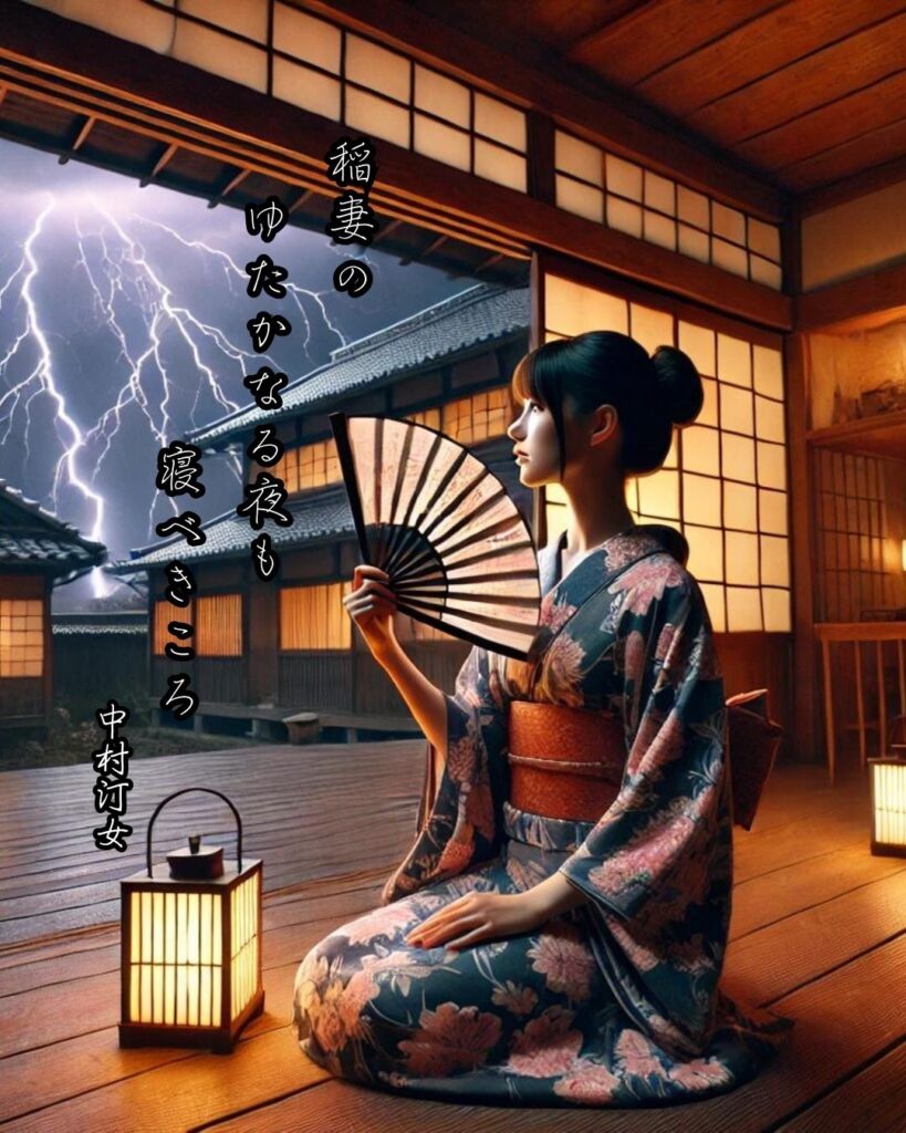 中村汀女の俳句まとめ ― 生涯・作風・名句・俳句一覧 ―「稲妻の ゆたかなる夜も 寝べきころ」中村汀女俳句イメージ画像