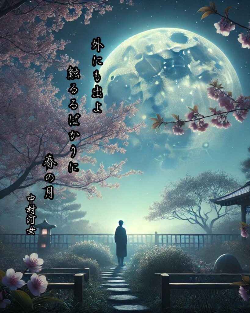 中村汀女の俳句まとめ ― 生涯・作風・名句・俳句一覧 ―「外にも出よ 触るるばかりに 春の月」中村汀女俳句イメージ画像
