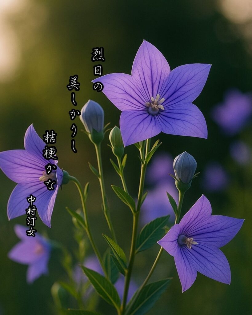 中村汀女の俳句まとめ ― 生涯・作風・名句・俳句一覧 ―「烈日の 美しかりし 桔梗かな」中村汀女俳句イメージ画像