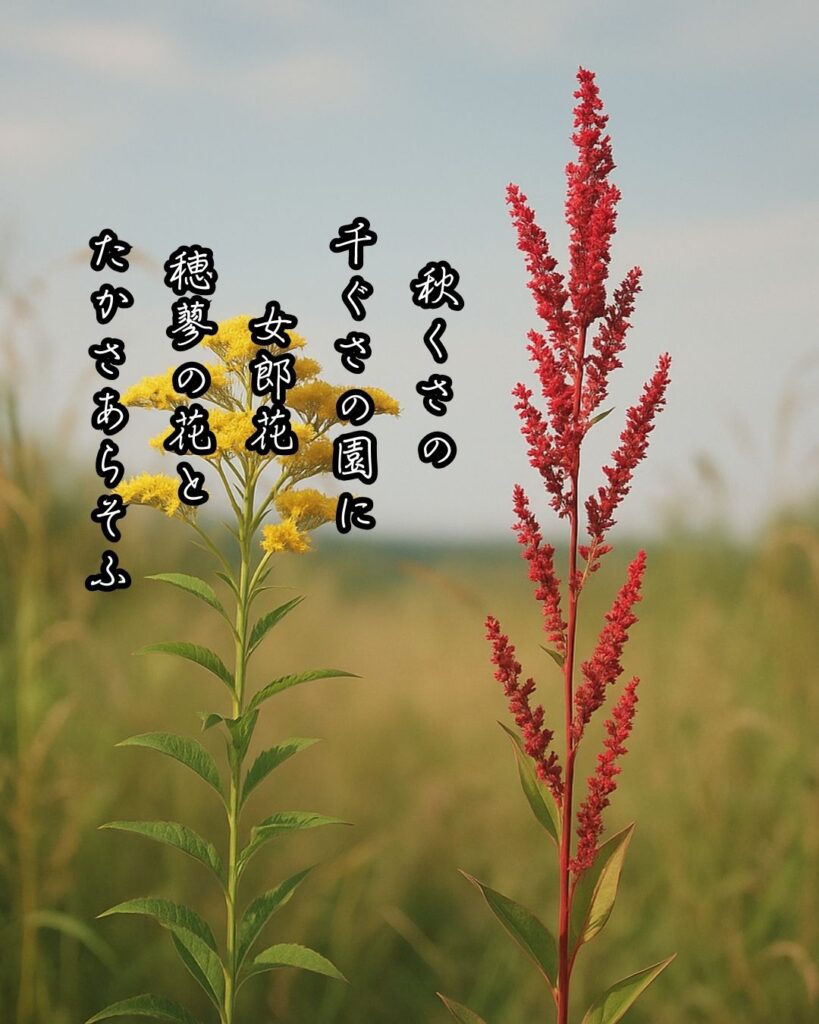 伊藤左千夫の短歌まとめ ― 生涯・作風・名歌・短歌一覧 ―「秋くさの 千ぐさの園に 女郎花 穂蓼の花と たかさあらそふ」伊藤左千夫短歌イメージ画像
