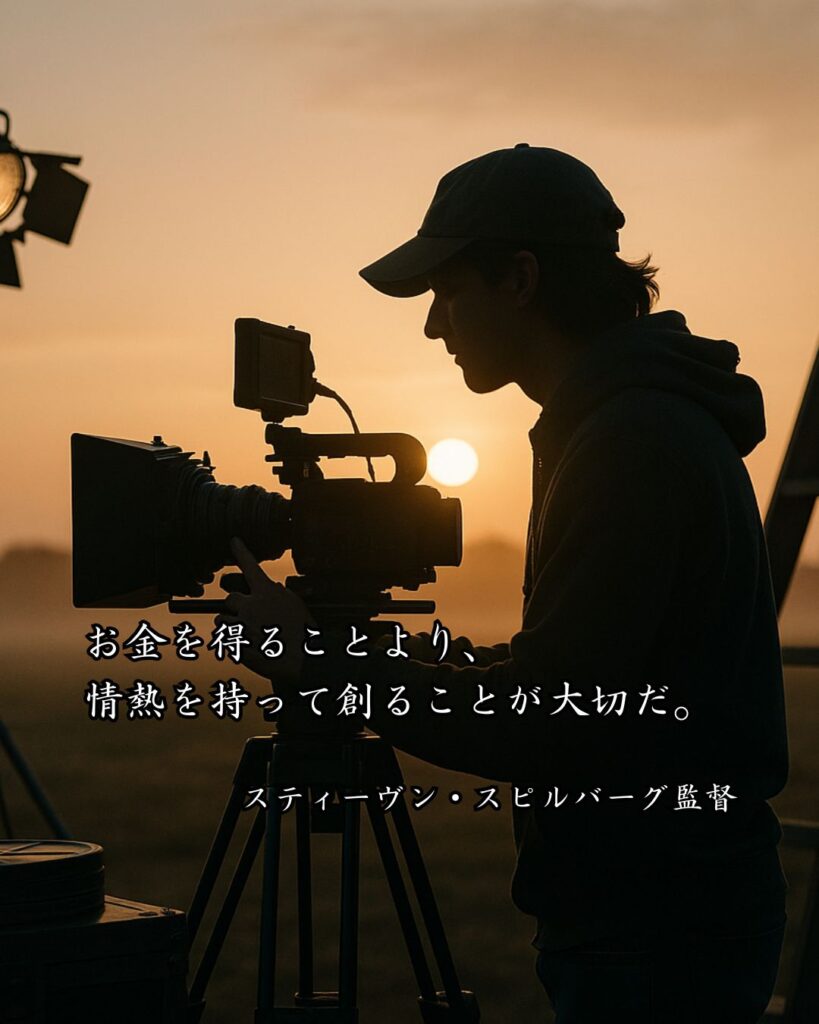芸能人の名言まとめ ― 思想・生き方・名言一覧 ―「お金を得ることより、情熱を持って創ることが大切だ。」スティーヴン・スピルバーグ監督名言イメージ画像
