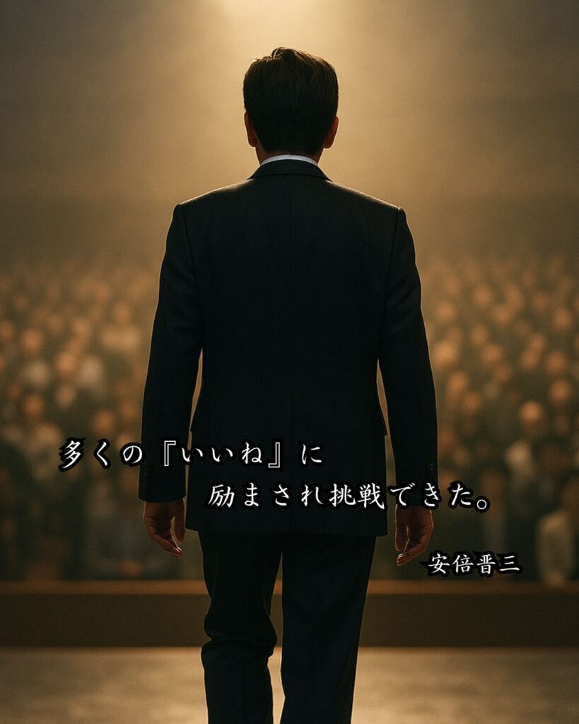 政治家の名言まとめ ― 思想・生き方・名言一覧 ―「多くの『いいね』に励まされ、挑戦できた。」安倍晋三名言イメージ画像
