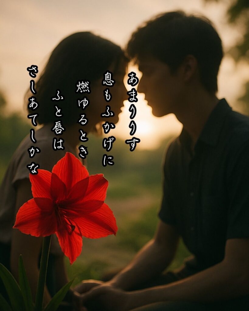 北原白秋の短歌まとめ ― 生涯・作風・名歌・短歌一覧 ―「あまりりす 息もふかげに 燃ゆるとき ふと唇は さしあてしかな」北原白秋短歌イメージ画像
