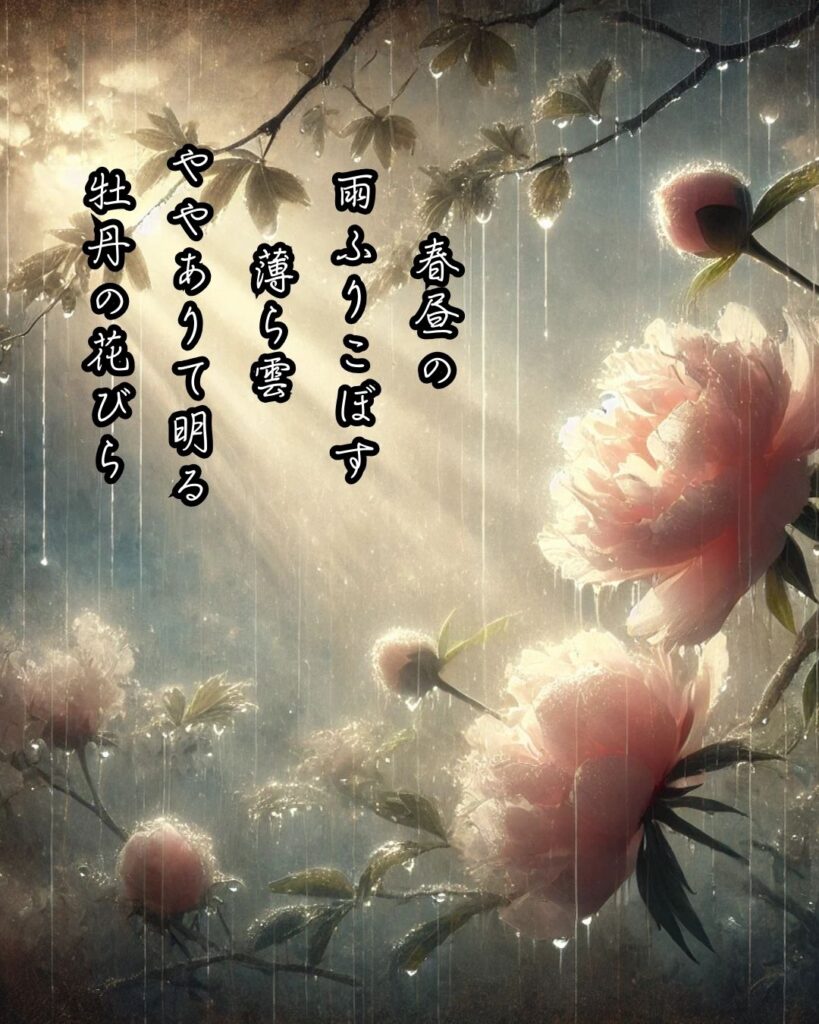 北原白秋の短歌まとめ ― 生涯・作風・名歌・短歌一覧 ―「春昼の 雨ふりこぼす 薄ら雲 ややありて明る 牡丹の花びら」北原白秋短歌イメージ画像
