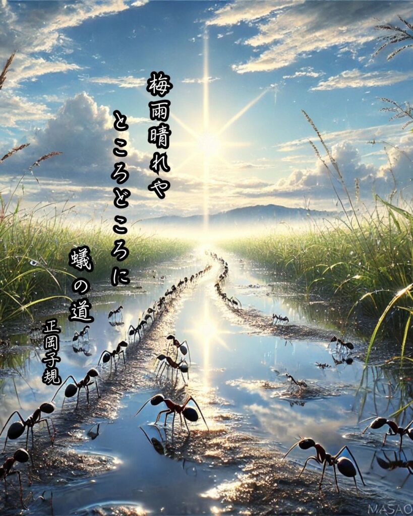 正岡子規の俳句まとめ ― 生涯・作風・名句・俳句一覧 ―「梅雨晴れや ところどころに 蟻の道」正岡子規作俳句イメージ画像