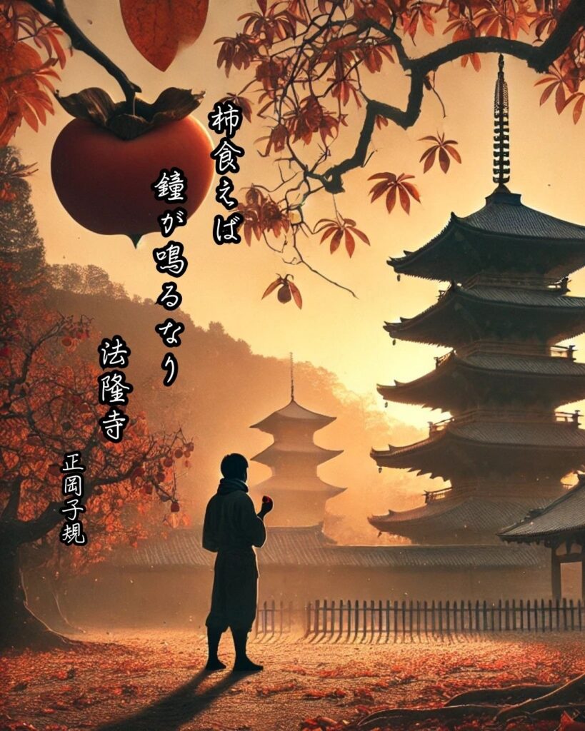 正岡子規の俳句まとめ ― 生涯・作風・名句・俳句一覧 ―「柿食えば 鐘が鳴るなり 法隆寺」正岡子規作俳句イメージ画像