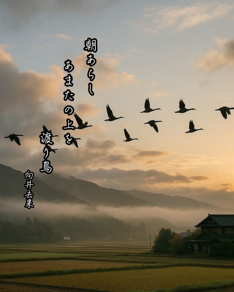 向井去来の俳句まとめ ― 生涯・作風・名句・俳句一覧 ―「朝あらし あまたの上を 渡り鳥」向井去来俳句イメージ画像