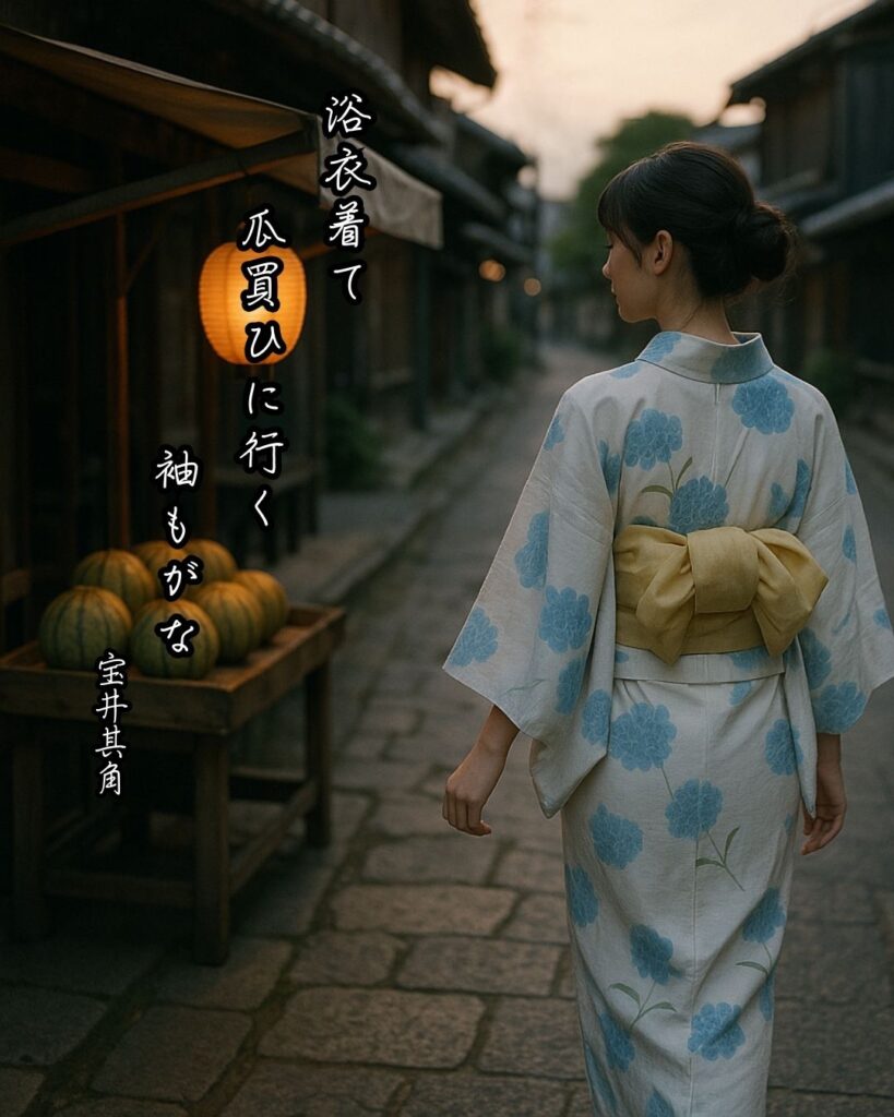 宝井其角の俳句まとめ ― 生涯・作風・名句・俳句一覧 ―「浴衣着て　瓜買ひに行く　袖もがな」宝井其角俳句イメージ画像
