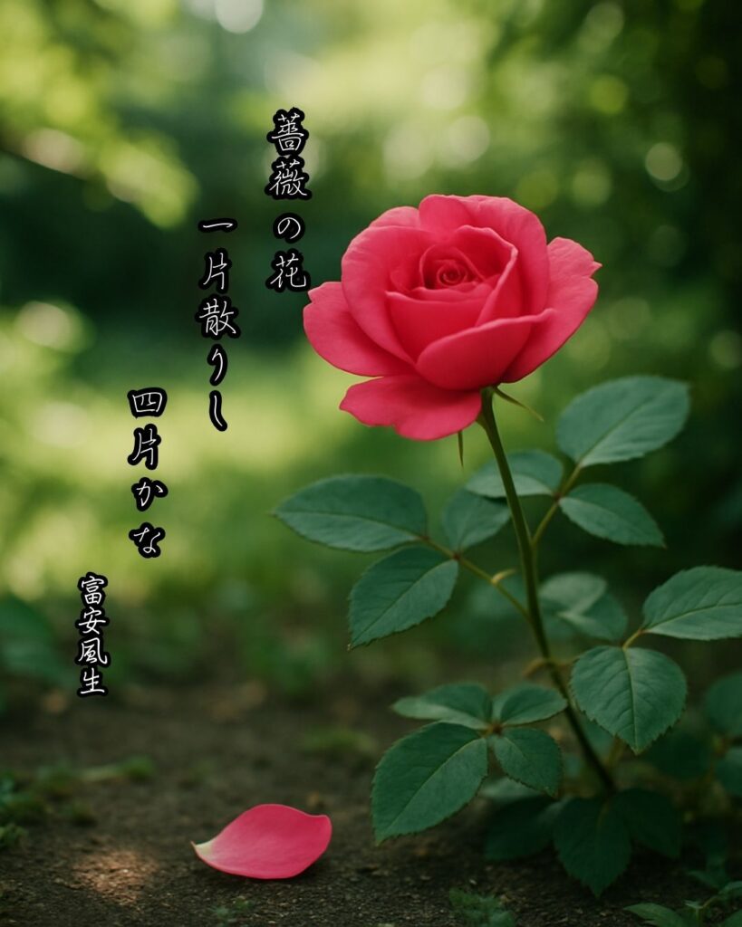 富安風生の俳句まとめ ― 生涯・作風・名句・俳句一覧 ―「薔薇の花　一片散りし　四片かな」富安風生俳句イメージ画像
