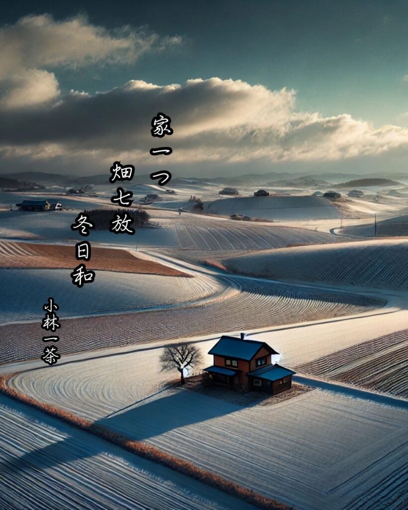 小林一茶の俳句まとめ ― 生涯・作風・名句・俳句一覧 ―「家一つ　畑七放　冬日和」小林一茶作俳句イメージ画像