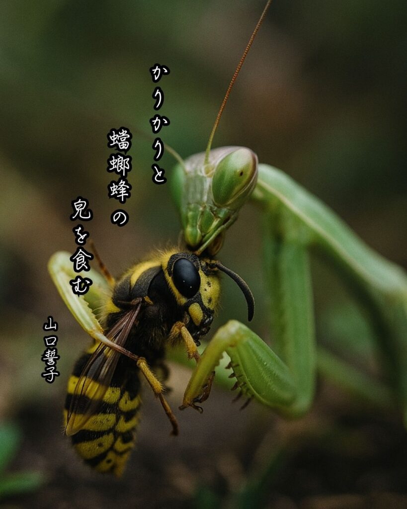 山口誓子の俳句まとめ ― 生涯・作風・名句・俳句一覧 ―「かりかりと 蟷螂蜂の 皃を食む」山口誓子俳句イメージ画像