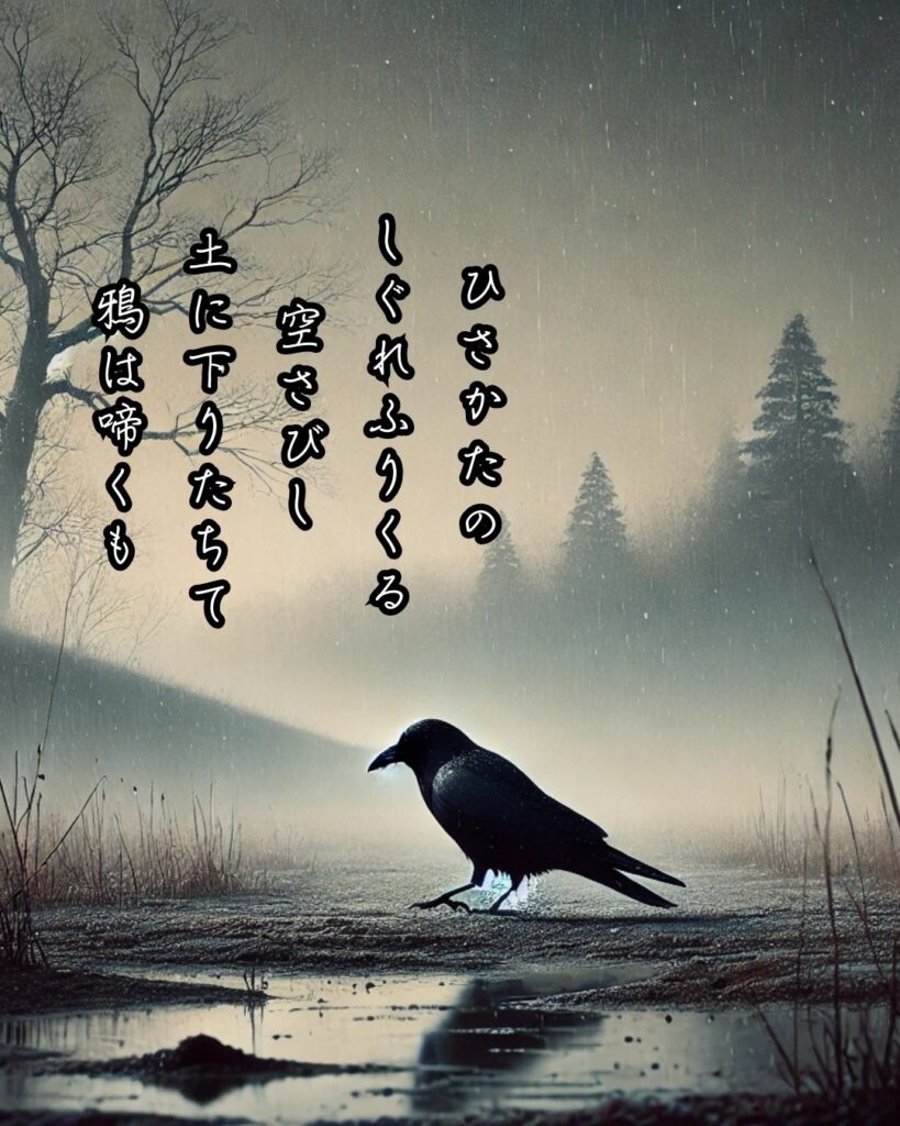 斎藤茂吉の短歌まとめ ― 生涯・作風・名歌・短歌一覧 ―「ひさかたの しぐれふりくる 空さびし 土に下りたちて 鴉は啼くも」斎藤茂吉短歌イメージ画像
