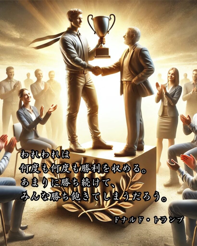 政治家の名言まとめ ― 思想・生き方・名言一覧 ―「われわれは何度も何度も勝利を収める。あまりに勝ち続けて、みんな勝ち飽きてしまうだろう。」ドナルド・トランプ名言イメージ画像
