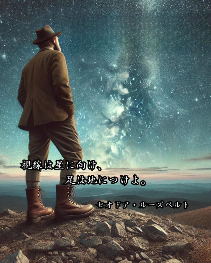 政治家の名言まとめ ― 思想・生き方・名言一覧 ―「視線は星に向け、足は地につけよ。」セオドア・ルーズベルト名言イメージ画像
