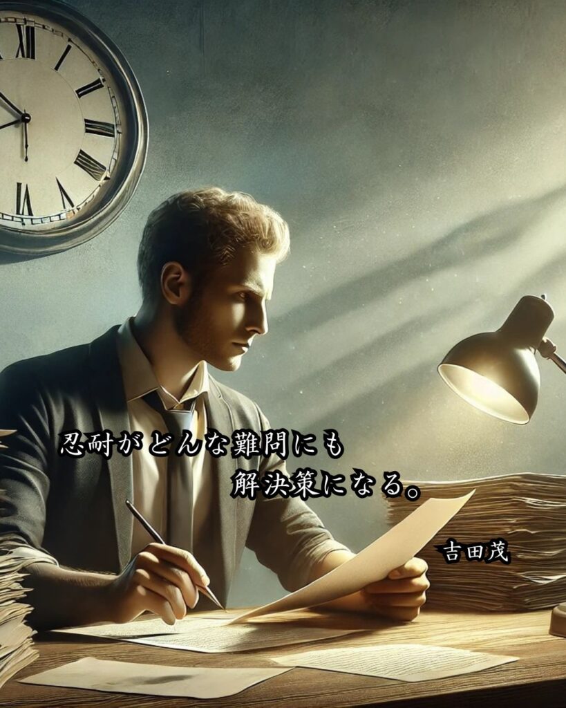 政治家の名言まとめ ― 思想・生き方・名言一覧 ―「忍耐がどんな難問にも解決策になる。」吉田茂名言イメージ画像
