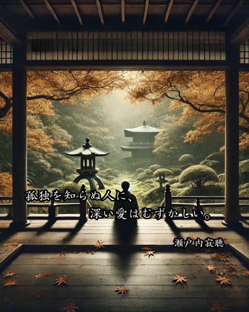 作家の名言まとめ ― 思想・生き方・名言一覧 ―「孤独を知らぬ人に、深い愛はむずかしい。」瀬戸内寂聴名言イメージ画像