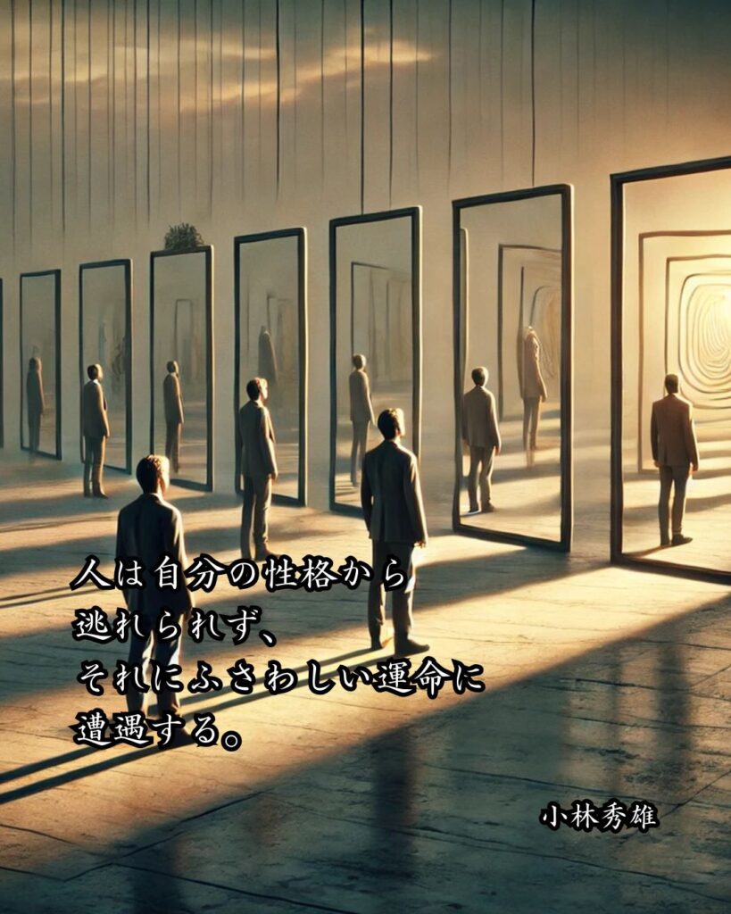 作家の名言まとめ ― 思想・生き方・名言一覧 ―「人は自分の性格から逃れられず、それにふさわしい運命に遭遇する。」小林秀雄名言イメージ画像
