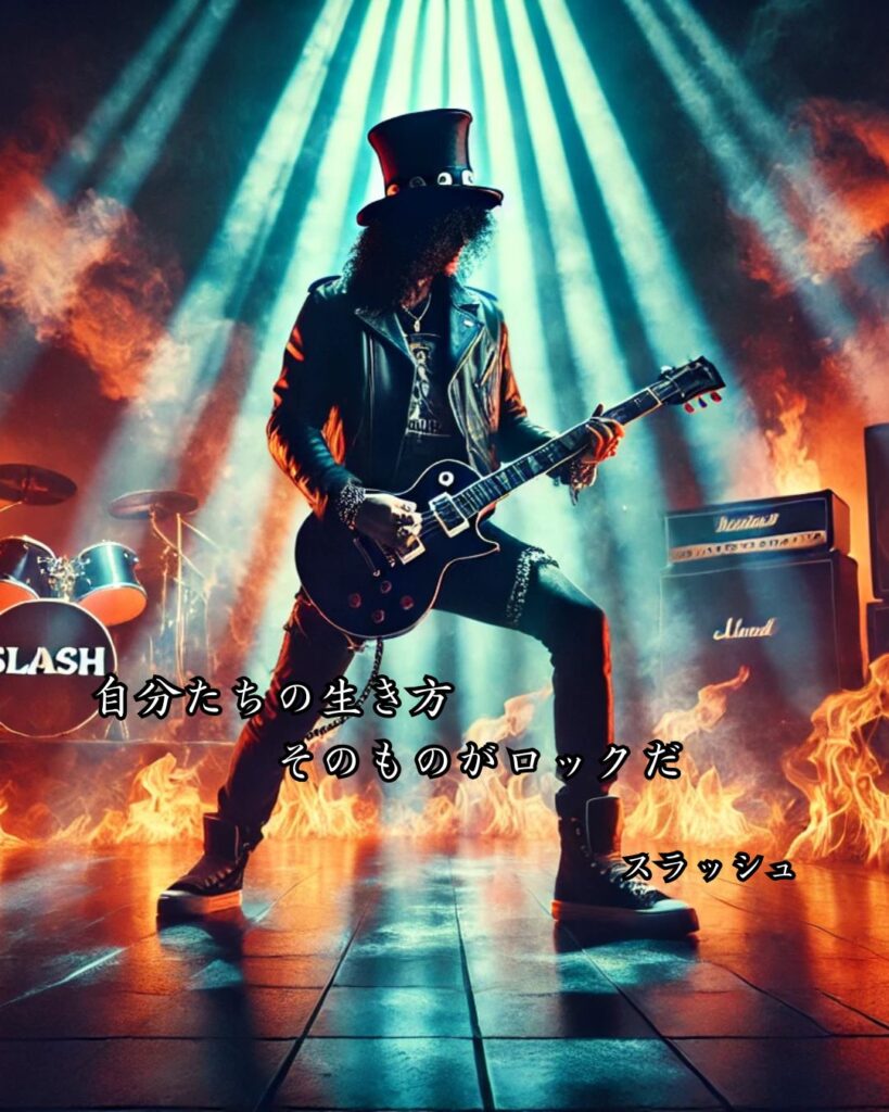 芸能人の名言まとめ ― 思想・生き方・名言一覧 ―「自分たちの生き方そのものがロックだ」スラッシュ名言イメージ画像
