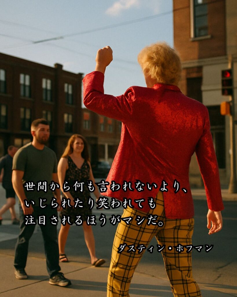 芸能人の名言まとめ ― 思想・生き方・名言一覧 ―「世間から何も言われないより、いじられたり笑われても注目されるほうがマシだ。」ダスティン・ホフマン名言イメージ画像
