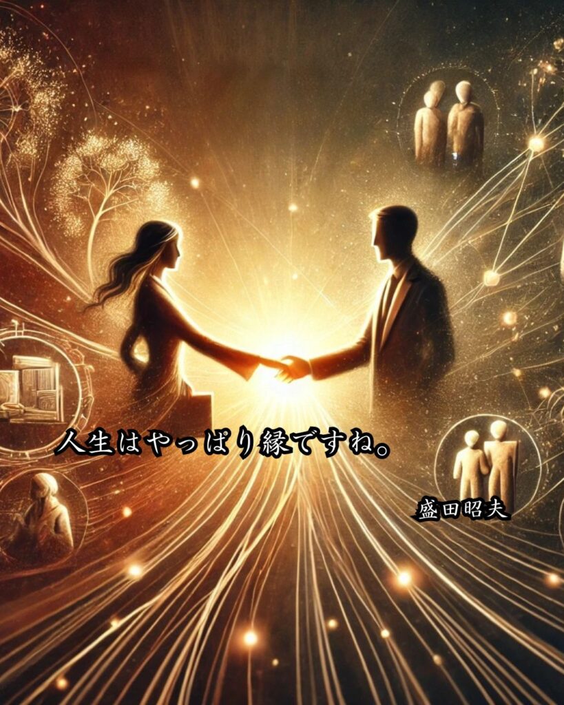 経営者の名言まとめ ― 思想・生き方・名言一覧 ―「人生はやっぱり縁ですね。」盛田昭夫名言イメージ画像