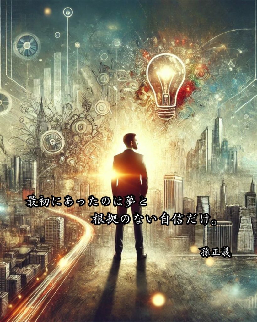 経営者の名言まとめ ― 思想・生き方・名言一覧 ―「最初にあったのは夢と根拠のない自信だけ。」孫正義名言イメージ画像
