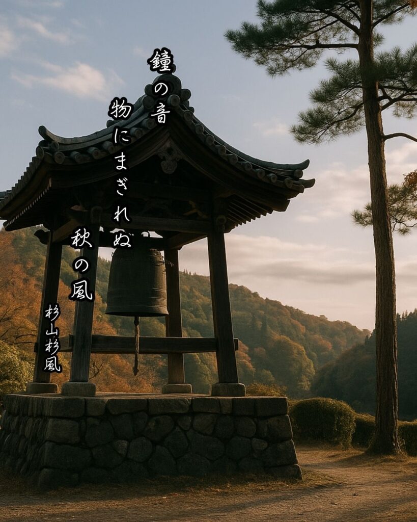杉山杉風の俳句まとめ ― 生涯・作風・名句・俳句一覧 ―「鐘の音　物にまぎれぬ　秋の風」杉山杉風俳句イメージ画像

