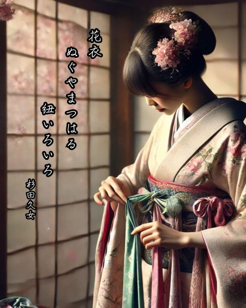 杉田久女の俳句まとめ ― 生涯・作風・名句・俳句一覧 ―「花衣 ぬぐやまつはる 紐いろいろ」杉田久女俳句イメージ画像