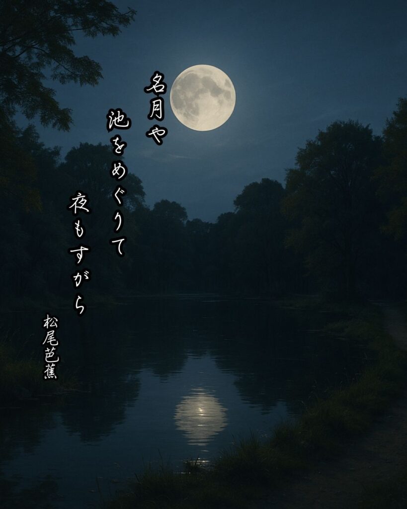 松尾芭蕉の俳句まとめ ― 生涯・作風・名句・俳句一覧 ―「名月や 池をめぐりて 夜もすがら」松尾芭蕉作俳句イメージ画像