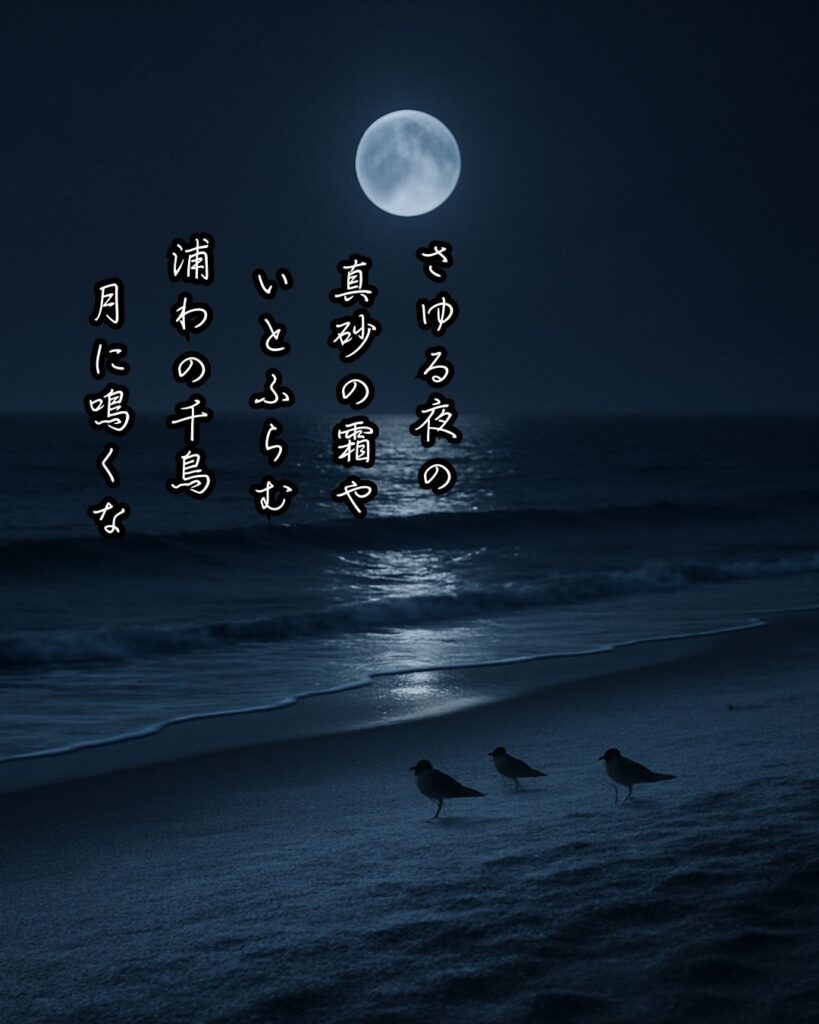 樋口一葉の短歌まとめ ― 生涯・作風・名歌・短歌一覧 ―「さゆる夜の 真砂の霜や いとふらむ 浦わの千鳥 月に鳴くなり」樋口一葉短歌イメージ画像
