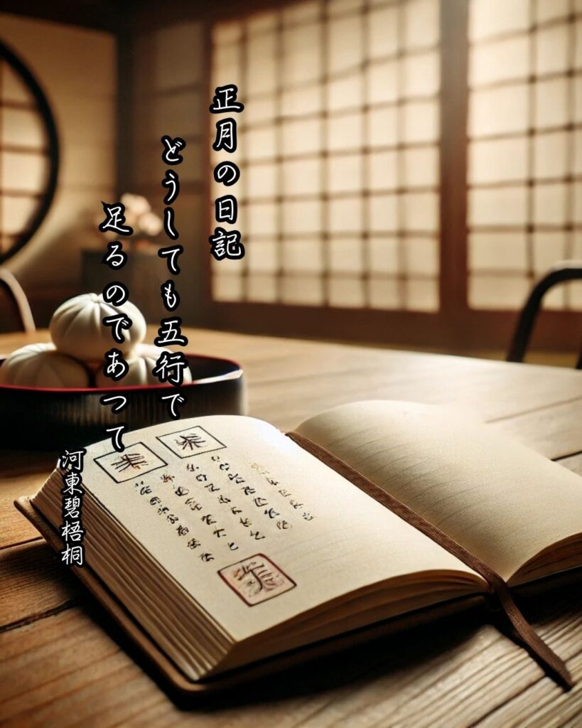 河東碧梧桐の俳句まとめ ― 生涯・作風・名句・俳句一覧 ―「正月の日記 どうしても五行で足るのであつて」河東碧梧桐作俳句イメージ画像