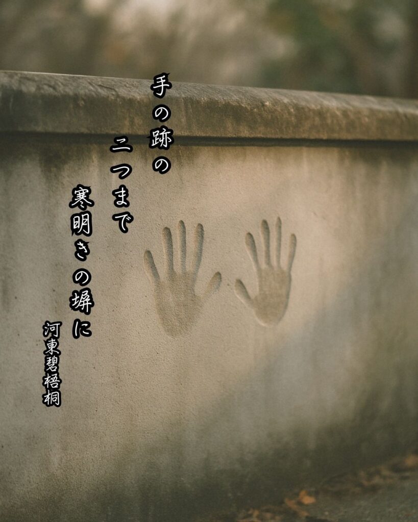 河東碧梧桐の俳句まとめ ― 生涯・作風・名句・俳句一覧 ―「手の跡の 二つまで 寒明きの塀に」河東碧梧桐作俳句イメージ画像