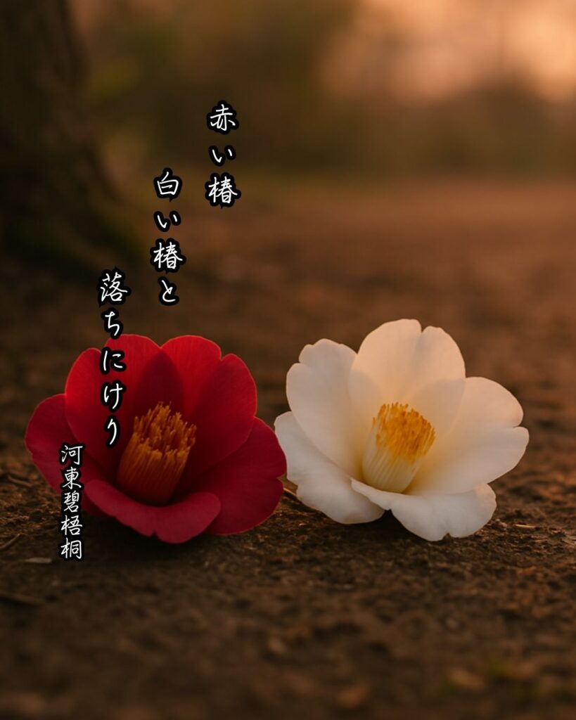 河東碧梧桐の俳句まとめ ― 生涯・作風・名句・俳句一覧 ―「赤い椿 白い椿と 落ちにけり」河東碧梧桐作俳句イメージ画像