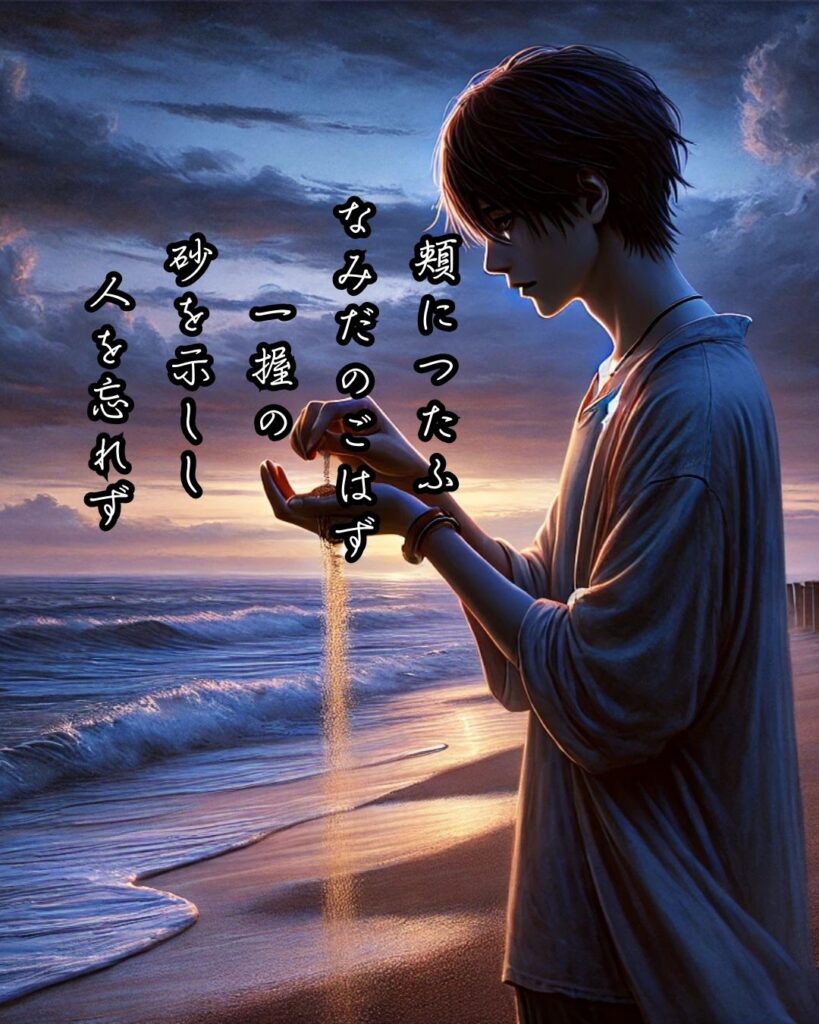 石川啄木の短歌まとめ ― 生涯・作風・名歌・短歌一覧 ―「頬につたふ なみだのごはず 一握の 砂を示しし 人を忘れず」石川啄木短歌イメージ画像
