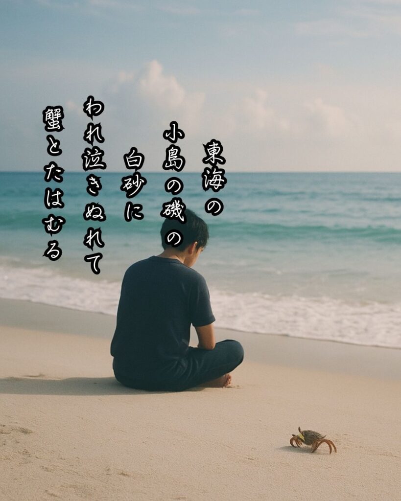 石川啄木の短歌まとめ ― 生涯・作風・名歌・短歌一覧 ―「東海の 小島の磯の 白砂に われ泣きぬれて 蟹とたはむる」石川啄木短歌イメージ画像
