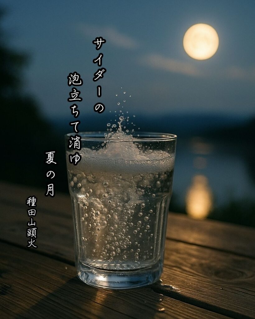 種田山頭火の俳句まとめ ― 生涯・作風・名句・俳句一覧 ―「サイダーの 泡立ちて消ゆ 夏の月」種田山頭火作俳句イメージ画像