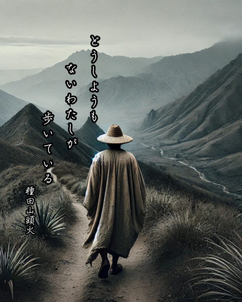 種田山頭火の俳句まとめ ― 生涯・作風・名句・俳句一覧―「どうしようも　ないわたしが　歩いている」種田山頭火作俳句イメージ画像
