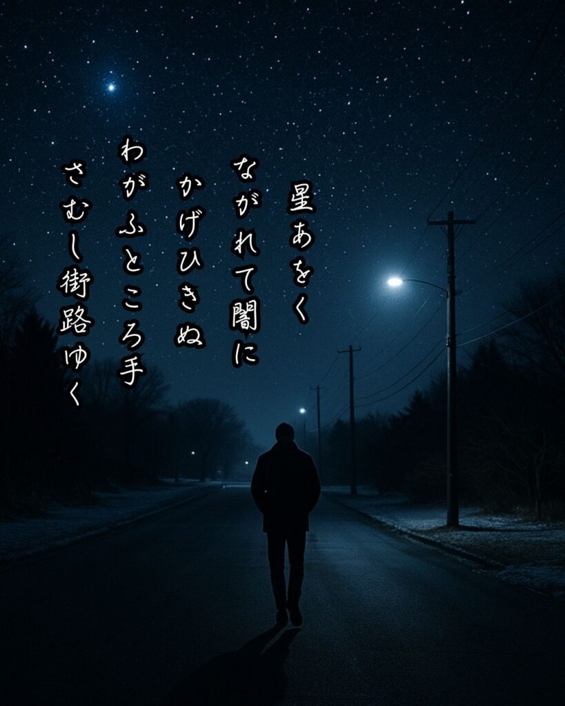 若山牧水の短歌まとめ ― 生涯・作風・名歌・短歌一覧 ―「星あをく ながれて闇に かげひきぬ わがふところ手 さむし街路ゆく」若山牧水短歌イメージ画像
