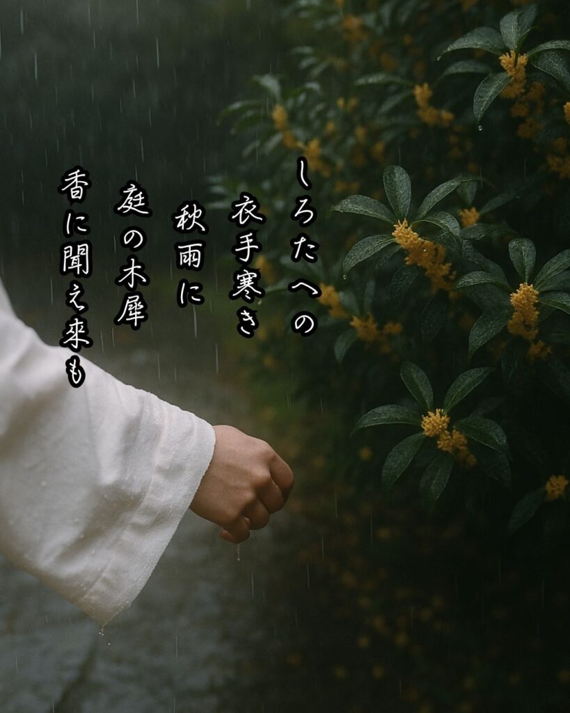 長塚節の短歌まとめ ― 生涯・作風・名歌・短歌一覧 ―「しろたへの 衣手寒き 秋雨に 庭の木犀 香に聞え來も」長塚節短歌イメージ画像
